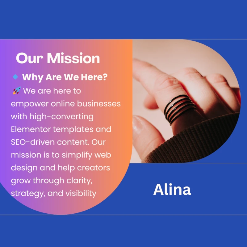 Alina Mission - Empowering Online Businesses with Elementor Templates and SEO