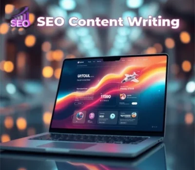 Alina | SEO Content Writing Services to Grow Your Business SEO Content Writing Services for business growth – professional laptop illustration